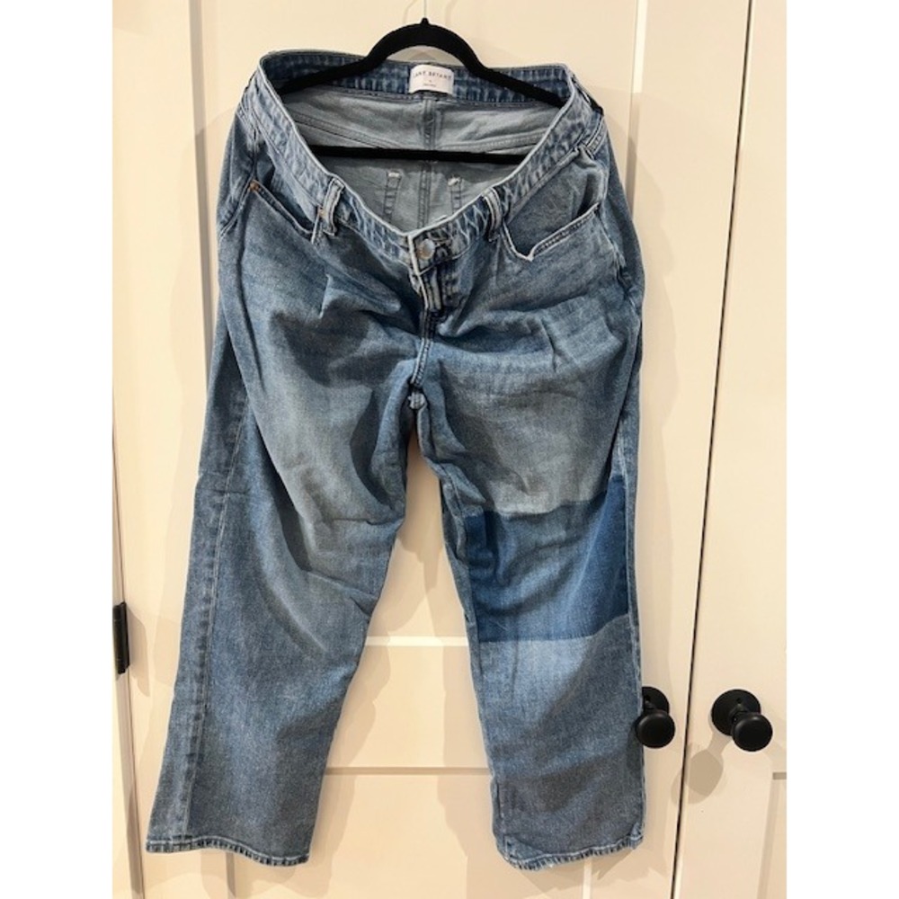 Lane Bryant Women 14 Blue Patchwork Relaxed Straight Leg Denim Jeans Medium Wash